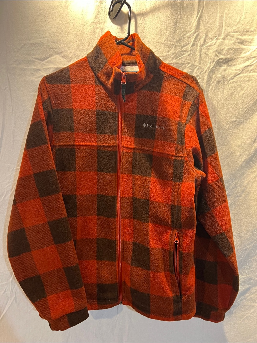 Columbia Kids Orange and Brown Buffalo Plaid Fleece Jacket